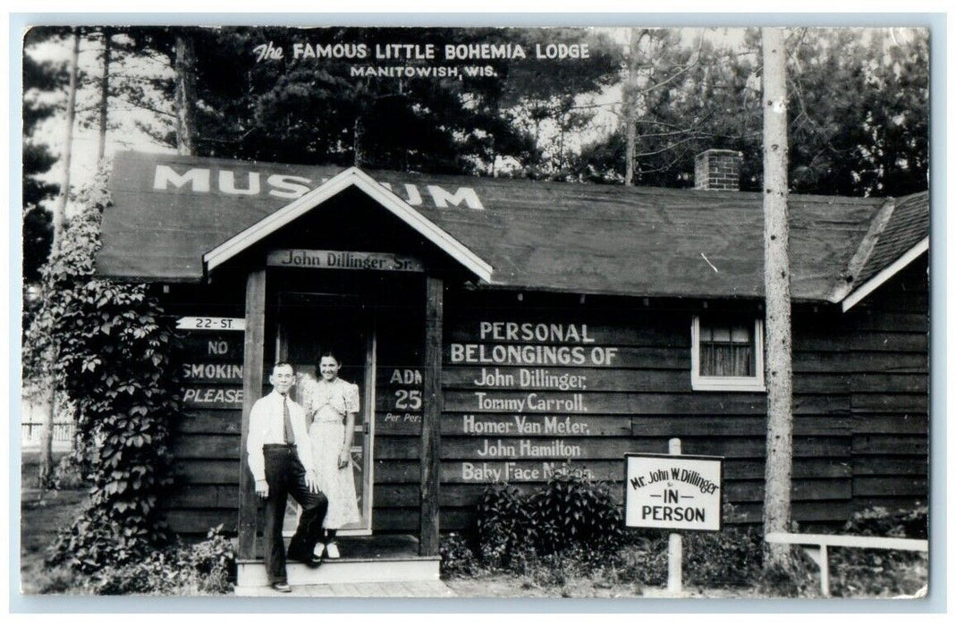 1948 Bohemia Lodge Museum John Dillinger Manitowish WI RPPC Photo Postcard