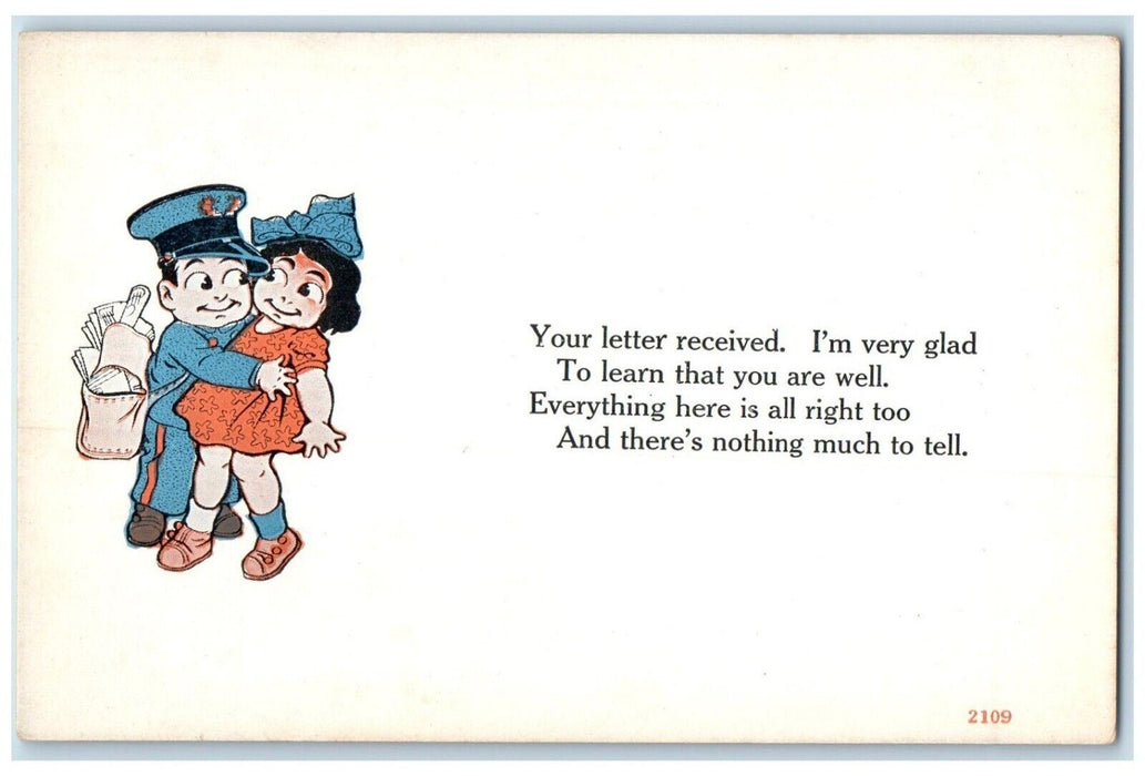 c1910's Mailman Couple Romance You're Letter Received Unposted Vintage Postcard
