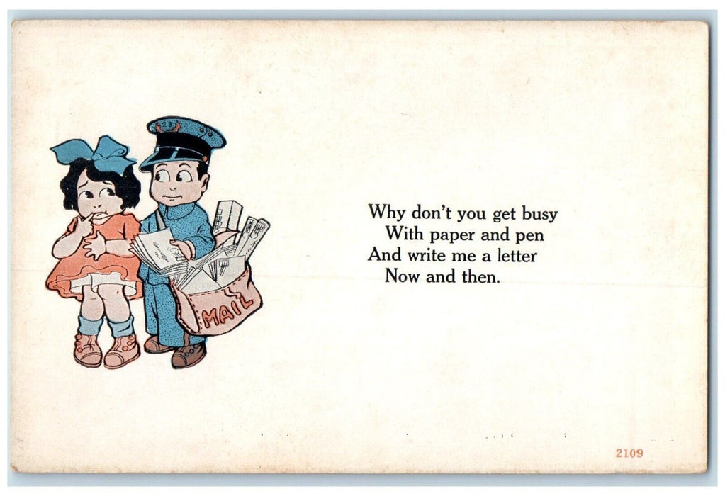 Mailman Delivering Letters Why Don't You Get Busy And Write Letter Postcard