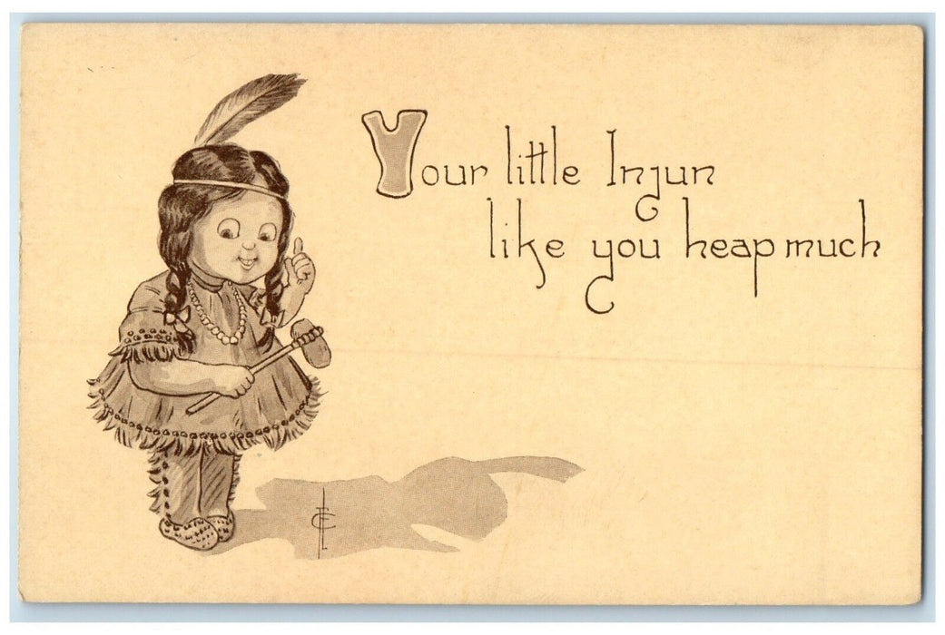 c1910's Cute Little Girl Indian Like You Heap Much Unposted Antique Postcard