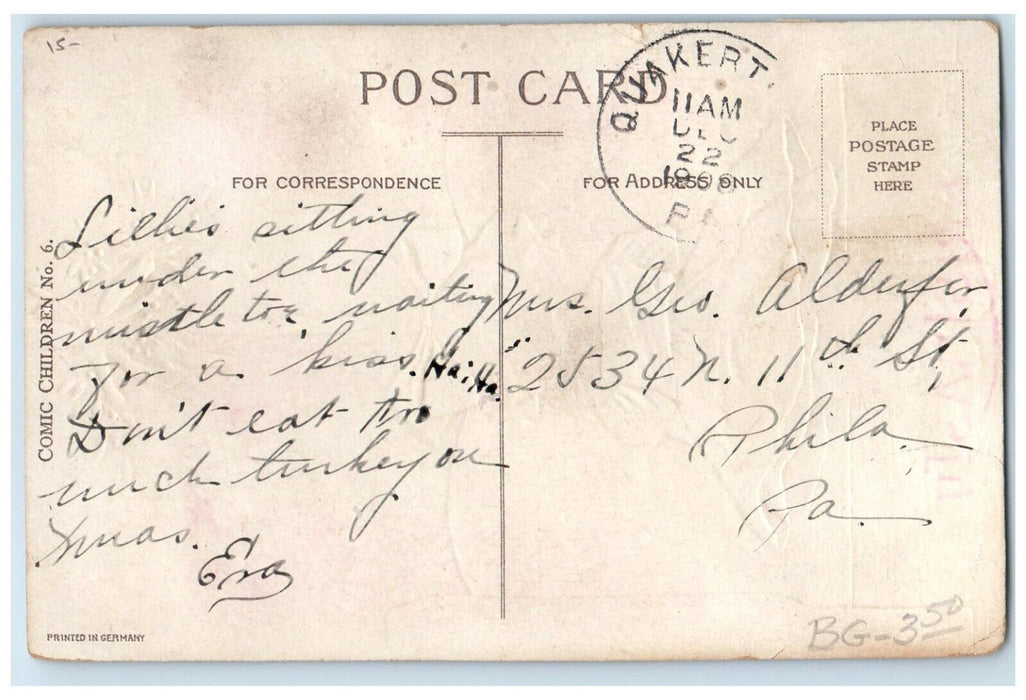 Christmas Little Girl Under Mistletoe Ellen Clapsaddle Artist Signed Postcard