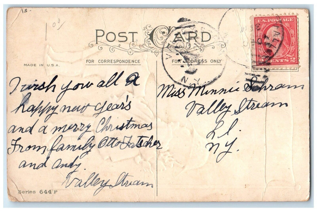 c1910's Merry Christmas New Year Children Embossed Valley Stream NY Postcard