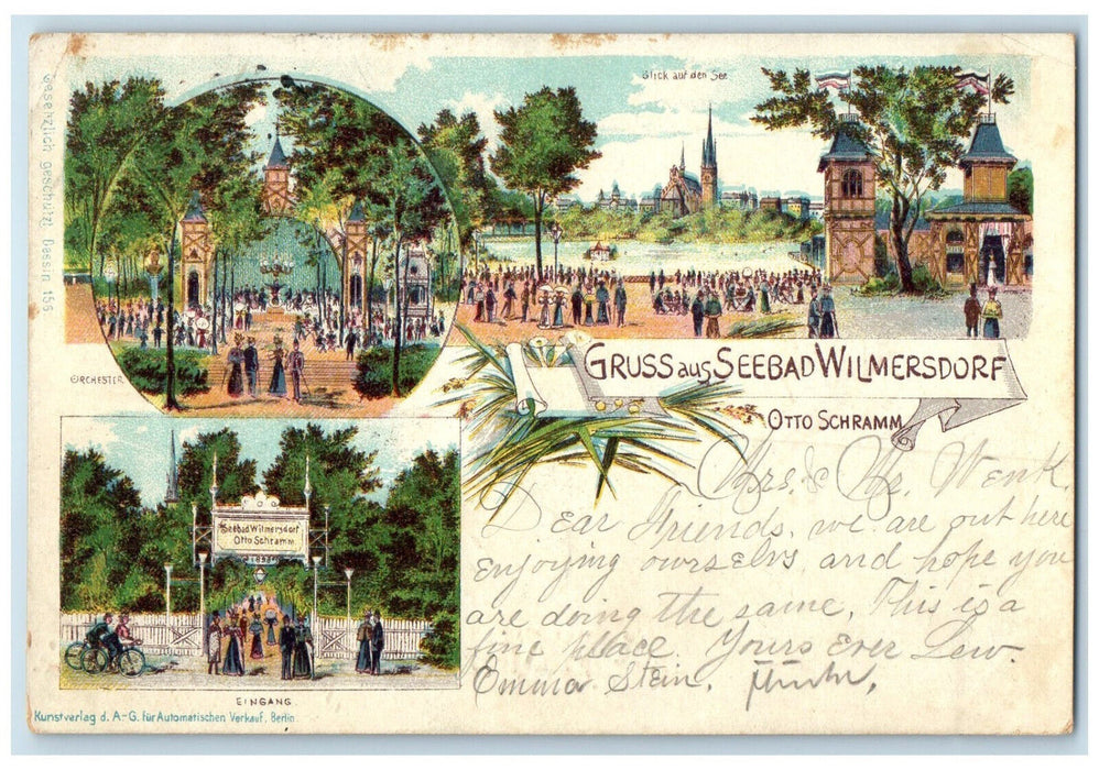 1899 Greetings from Seebad Wilmersdorf Otto Schramm Berlin Germany PMC Postcard