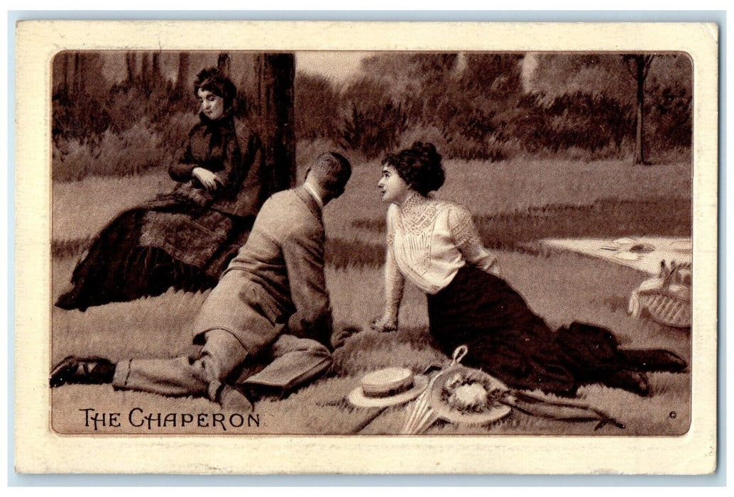 1910 The Chaperon Couple Picnic Martins Ferry Ohio OH Posted Antique Postcard