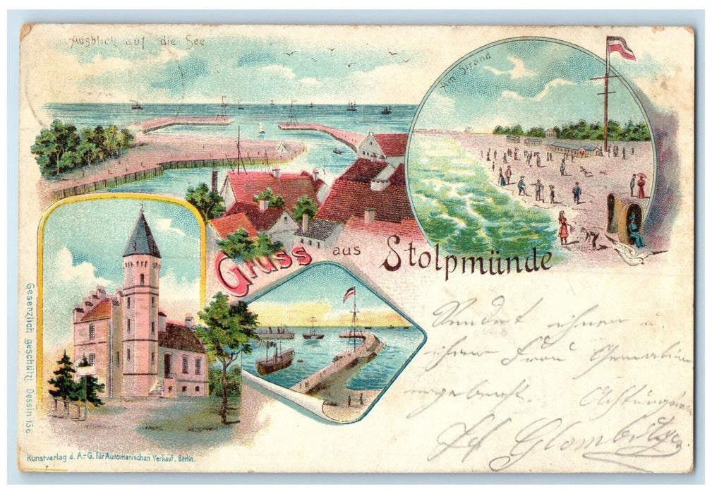 1899 Greetings from Stolpmunde (Ustka) Poland Antique Posted Multiview Postcard