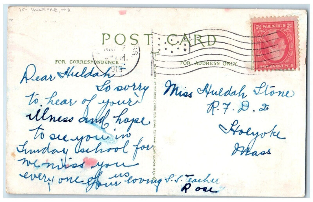 1919 Sunday School Class May You Soon Be Better Holyoke MA Antique Postcard