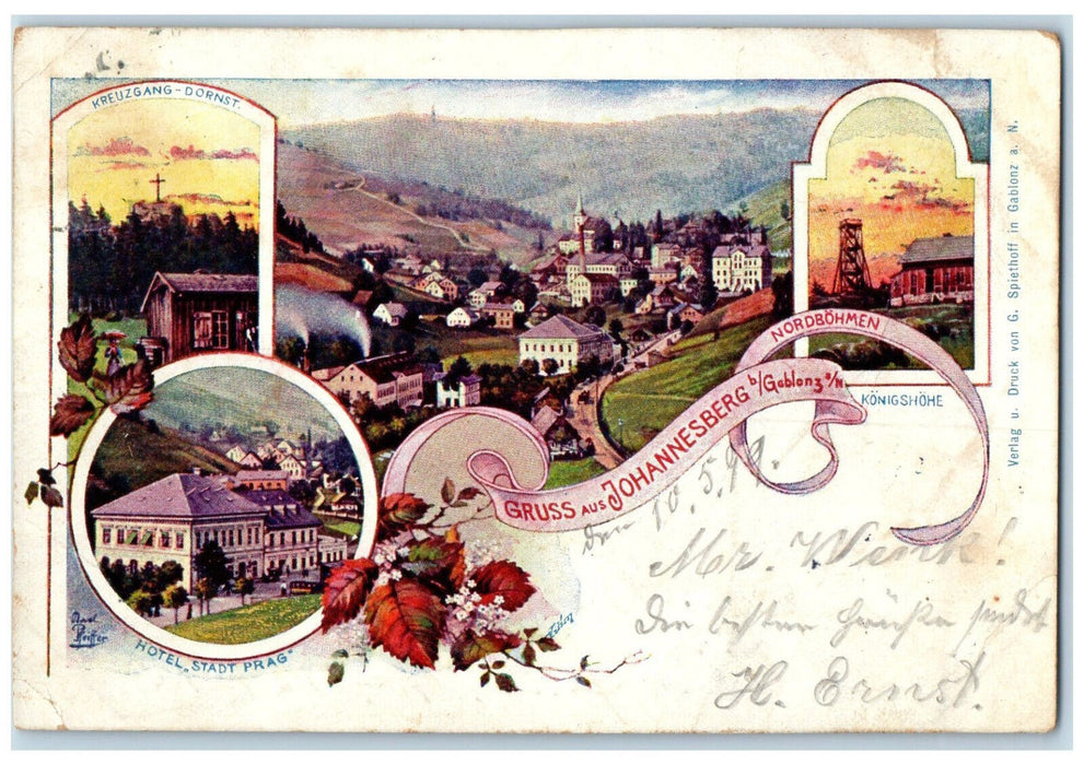 1899 Greetings from Johannesberg Germany Multiview Antique Postcard