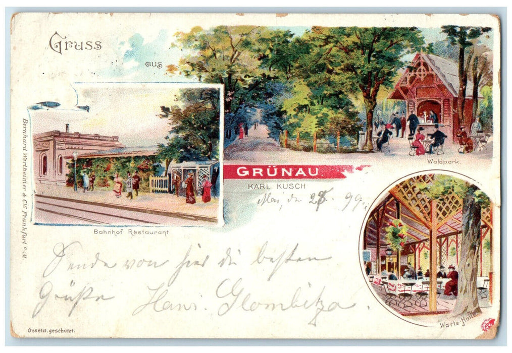 1899 Bahnhof Restaurant Greetings from Grunau Berlin Germany Multiview Postcard