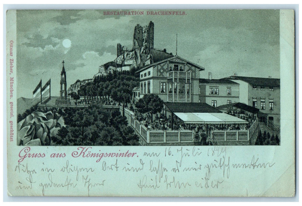 1899 Restauration Drachenfels Greetings from Konigswinter Germany Postcard