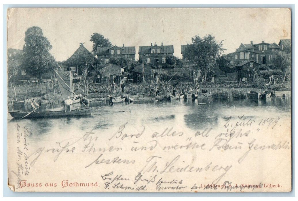 1899 Boating Scene Greetings from Gothmund Lübeck Germany Posted Postcard