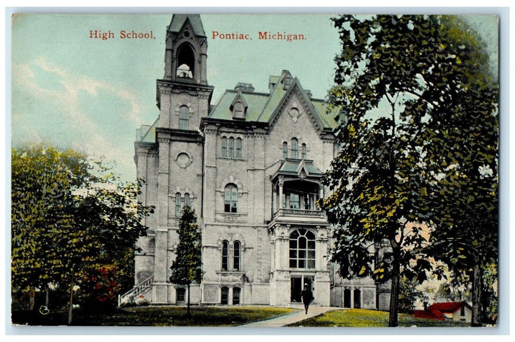 c1910's High School Building Campus Pontiac Michigan MI Posted Antique Postcard