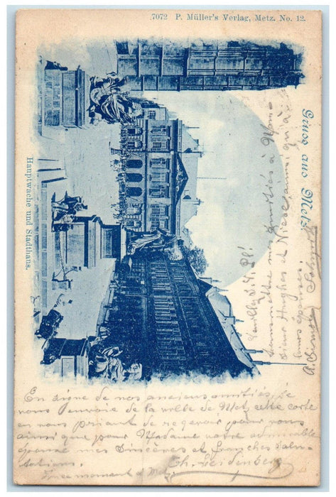 1899 Hauptwache Und Stadthans Greetings from Mets Frankfurt Germany Postcard