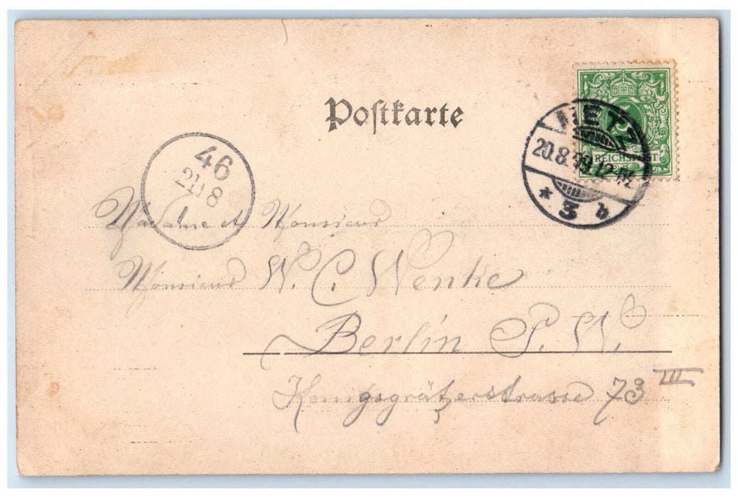 1899 Hauptwache Und Stadthans Greetings from Mets Frankfurt Germany Postcard