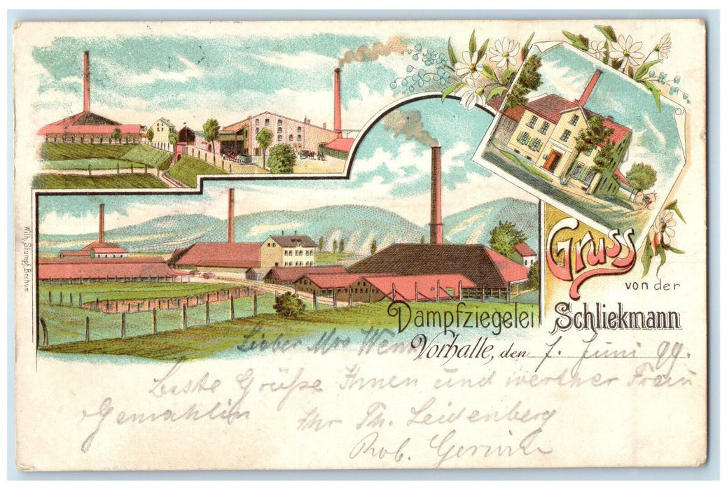 1899 Greetings from the Steam Brick Factory Schliekmann Germany Postcard