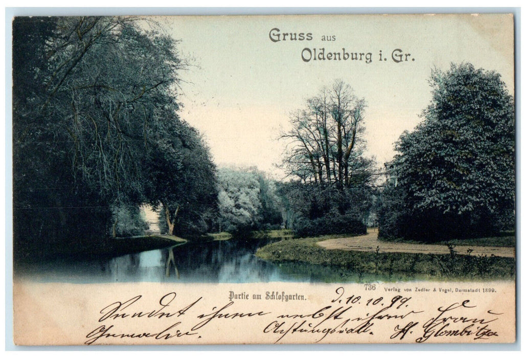 1899 Lot at the Schlofgarten Greetings from Oldenburg Germany Antique Postcard