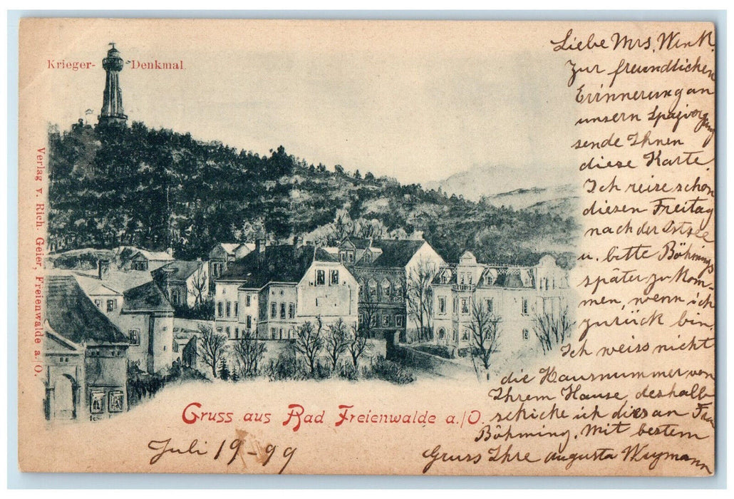 1899 Krieger-Denkmal Greetings from Rad Freienwalde Germany Antique PMC Postcard