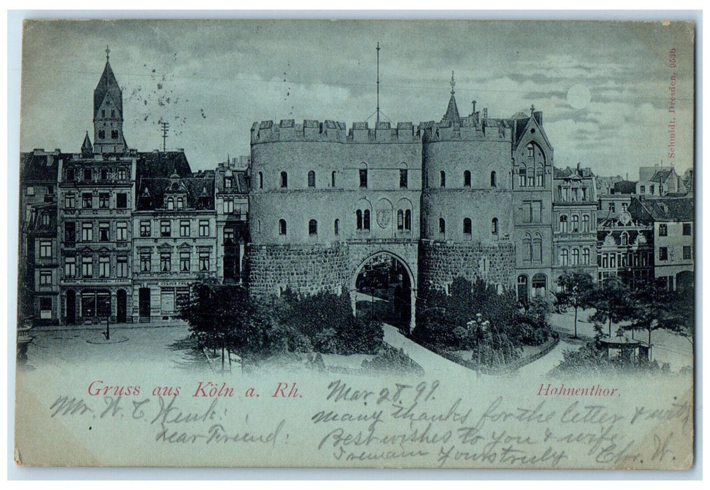 1899 Hahnenthor Greetings from Koln a Rh (Cologne) Germany Antique Postcard