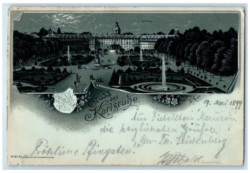 1899 Schloss Fidelitas Greetings from Karlsruhe Germany Posted Postcard