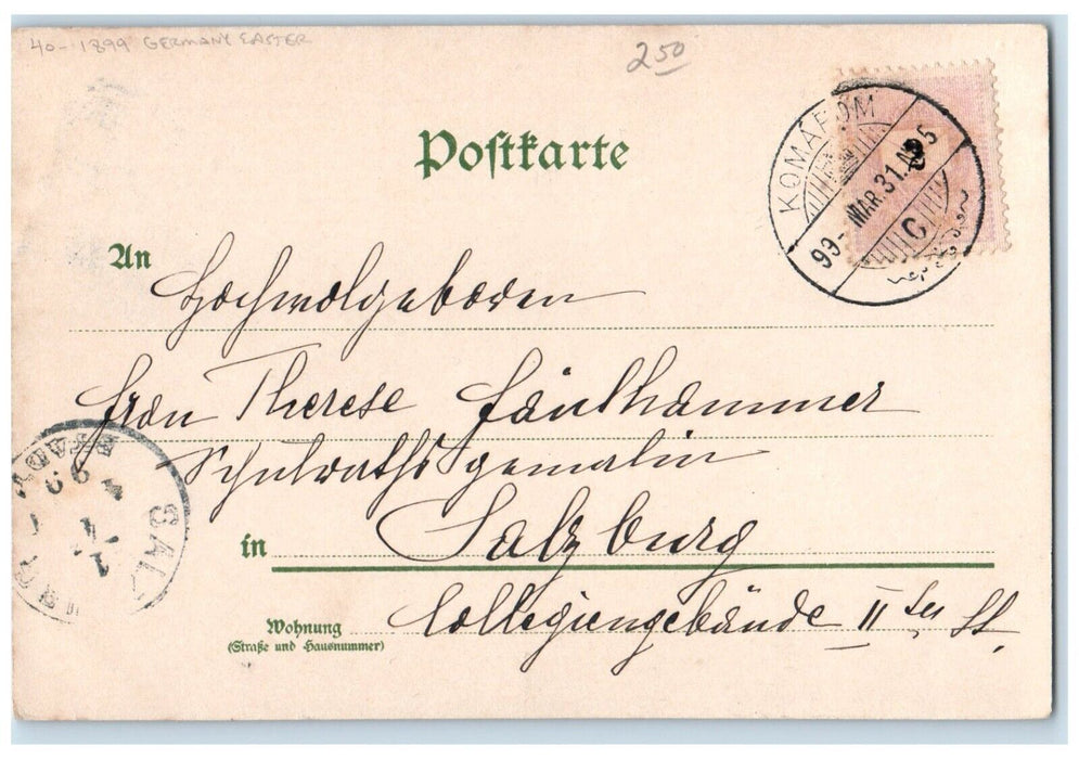 1899 Easter Rabbit And Flowers Eggs In Basket Germany Posted Antique Postcard