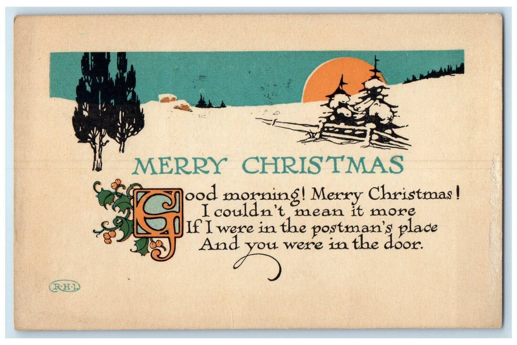 1916 Merry Christmas Arts Crafts Robert Lord Chicago Illinois IL Posted Postcard
