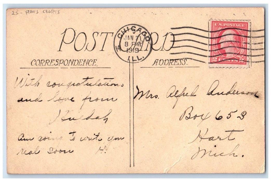 1919 Happy Birthday Sailboat Birds Arts Crafts Chicago Illinois IL Postcard