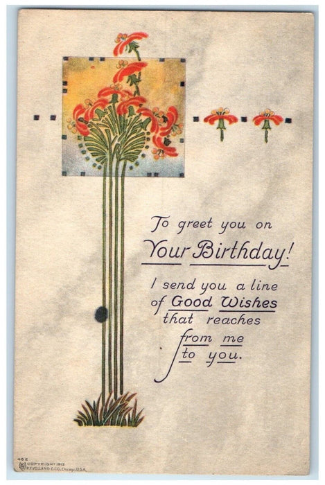 c1910s Birthday Message Flowers Arts Crafts Chicago Illinois IL Antique Postcard