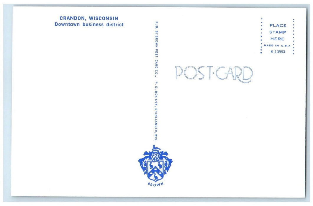 c1960 Downtown Business District Exterior Building Crandon Wisconsin WI Postcard