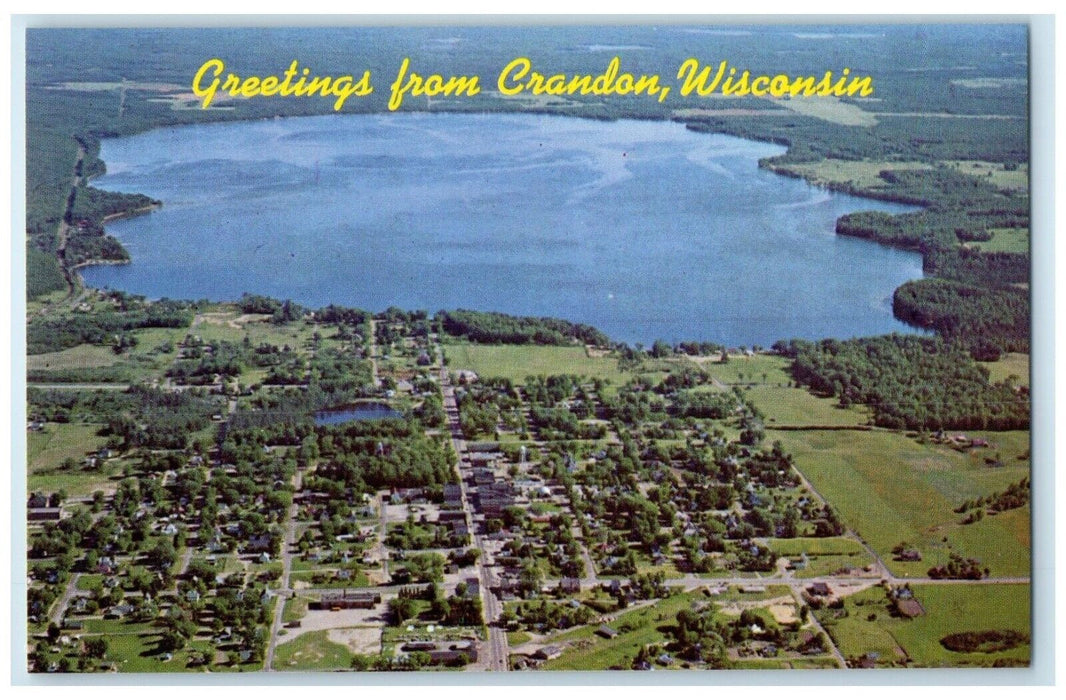 c1960 Aerial View Greetings From Lake Metonga Crandon Wisconsin Vintage Postcard