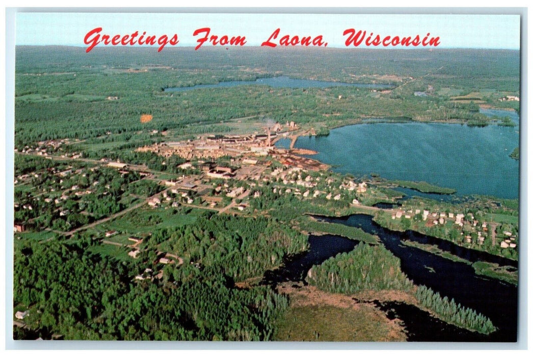 c1960 Aerial View Site Connor Mill Lumberjack Special Laona Wisconsin Postcard