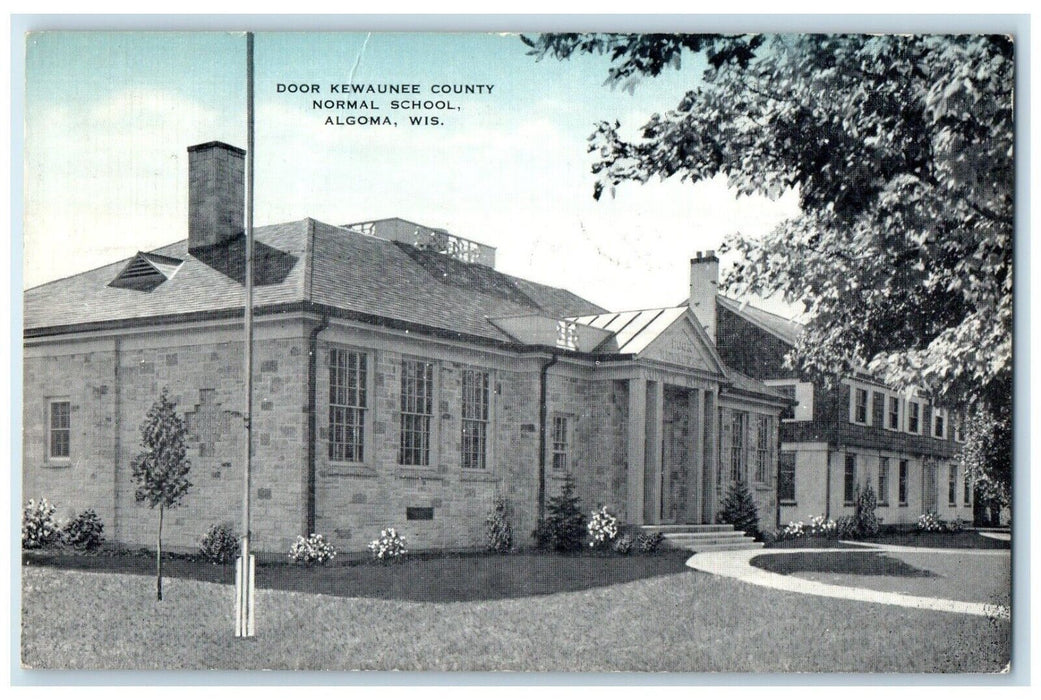 1945 Door Kewaunee County Normal School Exterior Field Algoma Wisconsin Postcard