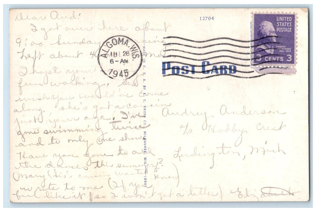 1945 Door Kewaunee County Normal School Exterior Field Algoma Wisconsin Postcard