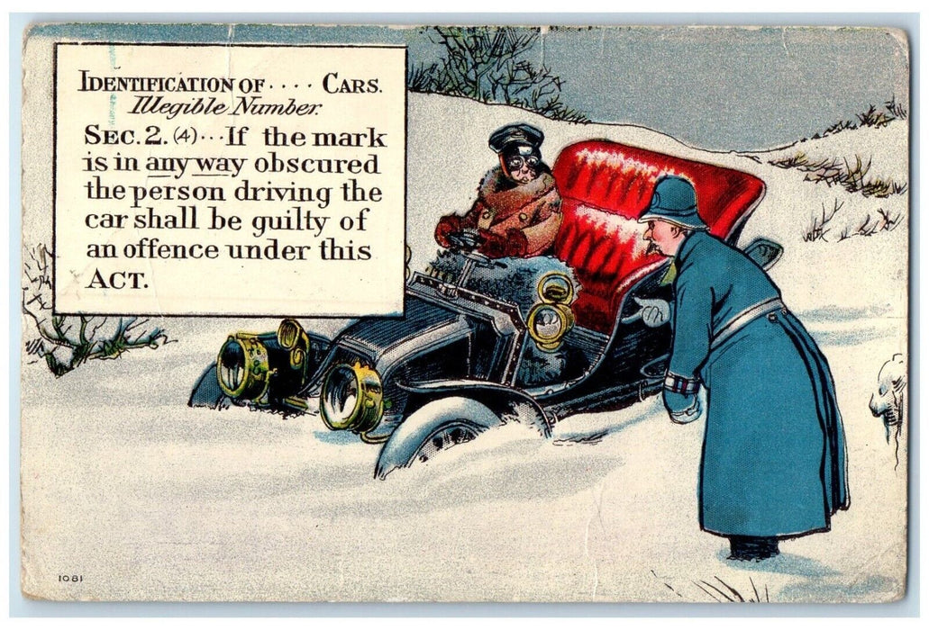 c1910's Identification Of Car Illegible Number Winter Humor Morley MI Postcard