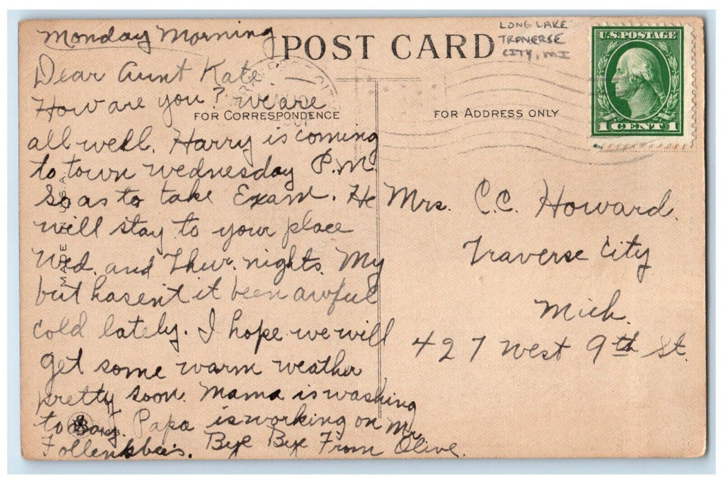 c1910's Woman Shakemupgood Railroad Long Lake Traverse City MI Postcard