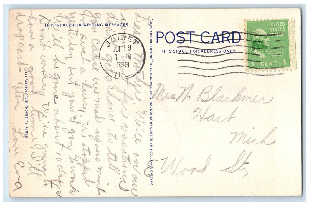 1939 Ruby Street Bridge Illinois Waterway Joliet Illinois MI Vintage Postcard