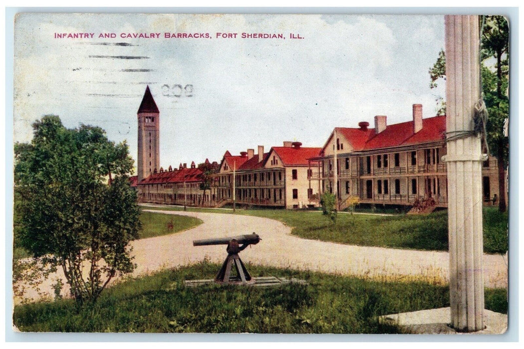 1909 Infantry Cavalry Barracks Fort Sheridian Illinois Posted Vo Hammon Postcard