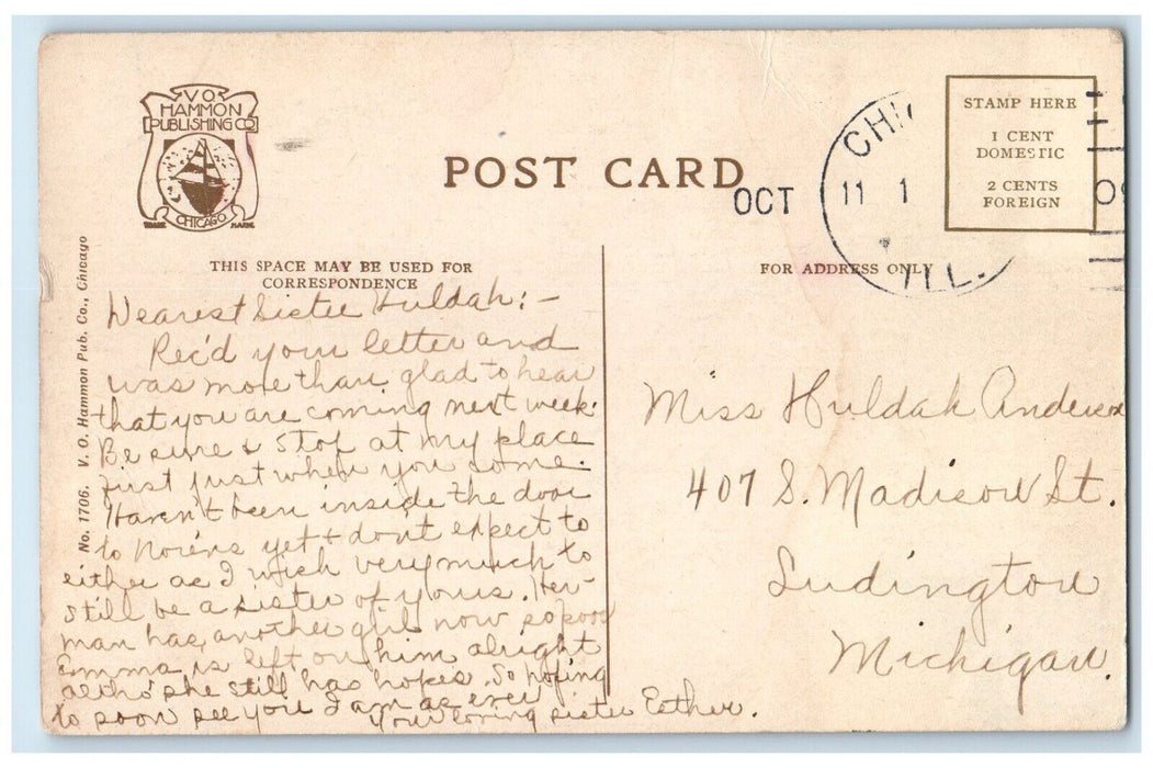 1909 Infantry Cavalry Barracks Fort Sheridian Illinois Posted Vo Hammon Postcard