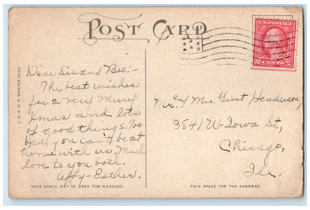 c1910's Merry Christmas Pretty Woman Big Hat Chicago Illinois IL Posted Postcard