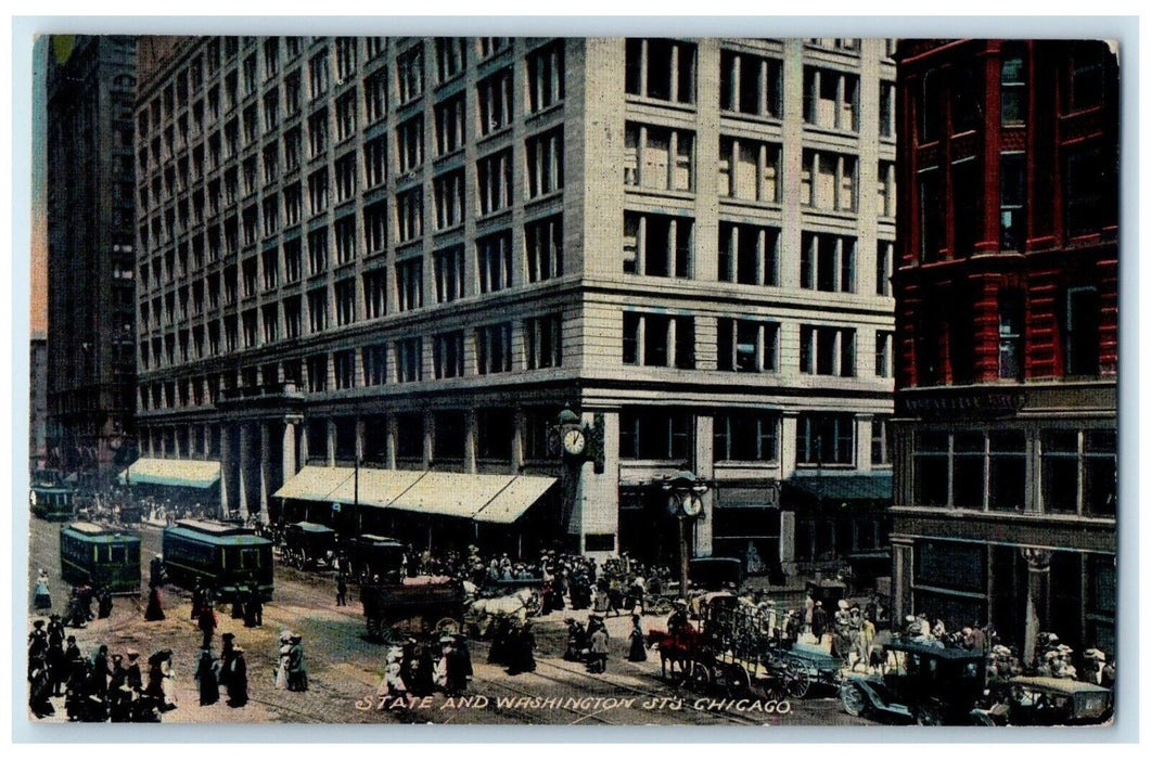 1911 State Washington St Trolley Streetcars Chicago Illinois IL Vintage Postcard