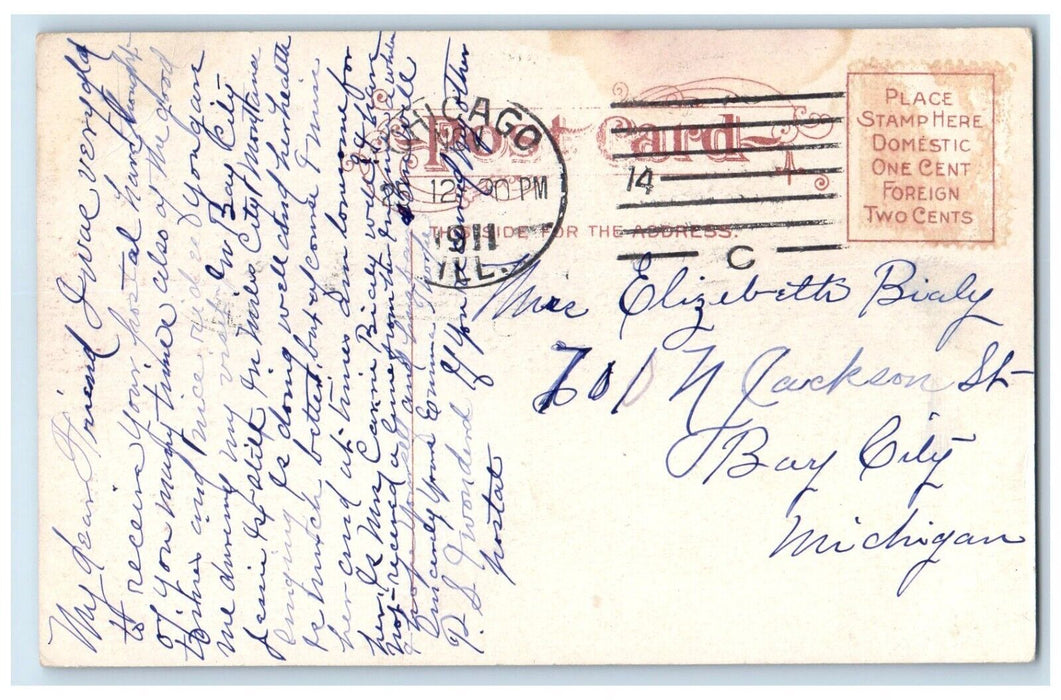 1911 State Washington St Trolley Streetcars Chicago Illinois IL Vintage Postcard