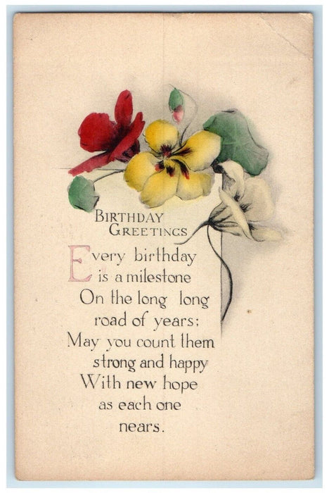 1911 Birthday Greetings Flowers Arts Crafts Lambin Chicago IL Antique Postcard