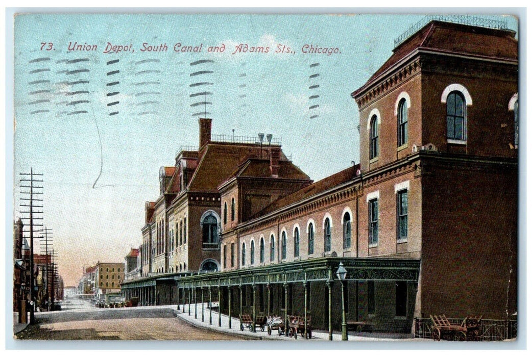 1908 Union Depot South Canal Adams Sts. Exterior Road Chicago Illinois Postcard