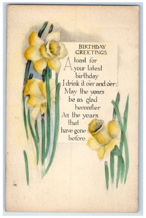 1911 Birthday Greetings Yellow Flowers Arts Crafts Lambin Chicago IL Postcard