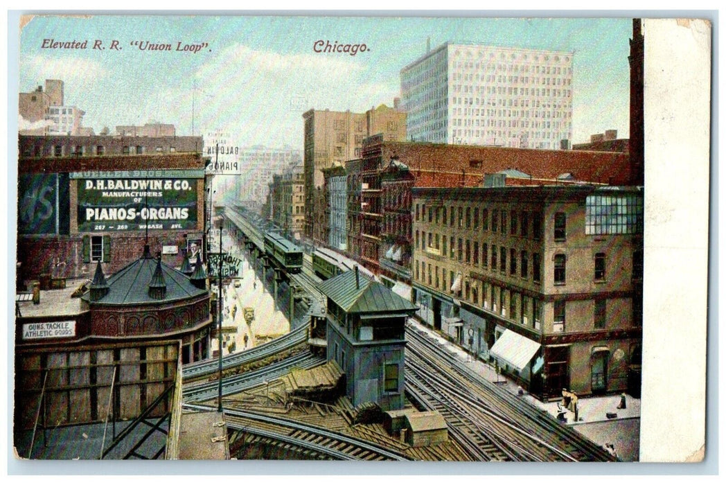 c1905 Aerial View Elevated Railroad Union Loop Chicago Illinois Vintage Postcard
