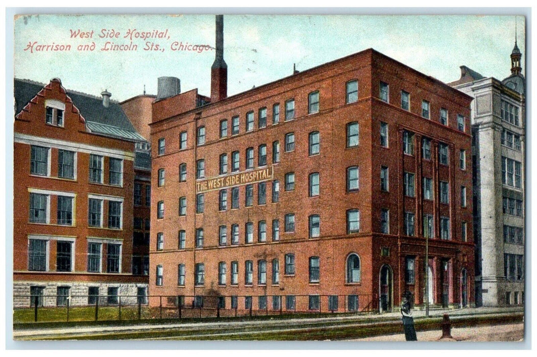 1909 West Side Hospital Harrison Lincoln Street Chicago Illinois Posted Postcard
