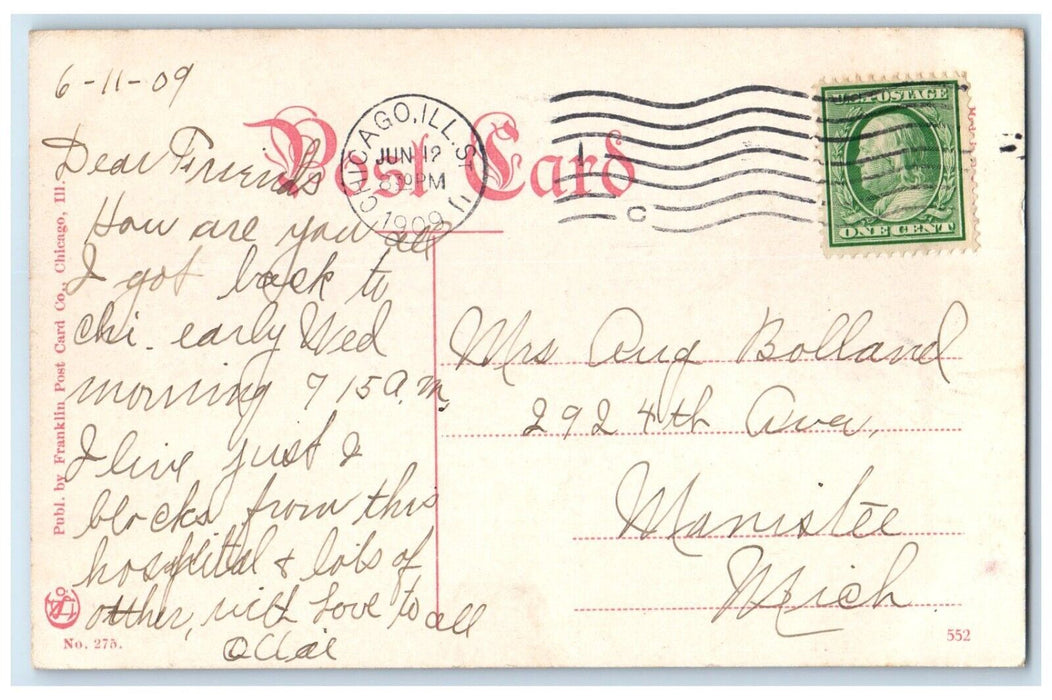 1909 West Side Hospital Harrison Lincoln Street Chicago Illinois Posted Postcard
