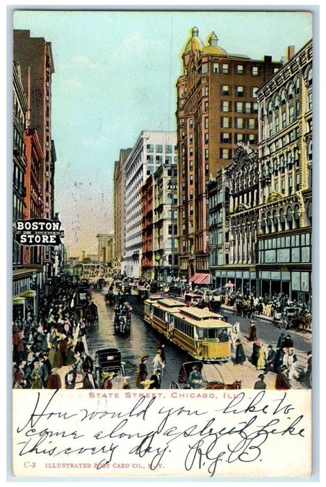 1907 State Street Boston Store Streetcar Trolley Road Chicago Illinois Postcard