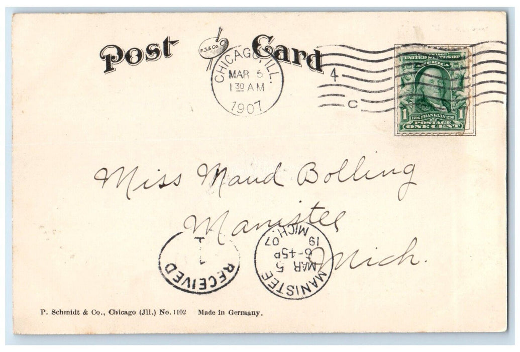 1907 Winter Scene Post Office Building Chicago Illinois Vintage Antique Postcard