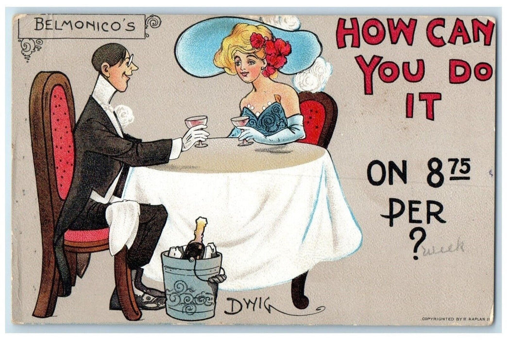 1911 Couple Romance Dating Drinking Wine Chief Michigan MI Antique Postcard