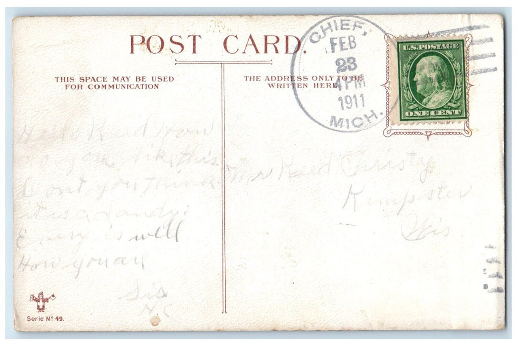 1911 Couple Romance Dating Drinking Wine Chief Michigan MI Antique Postcard