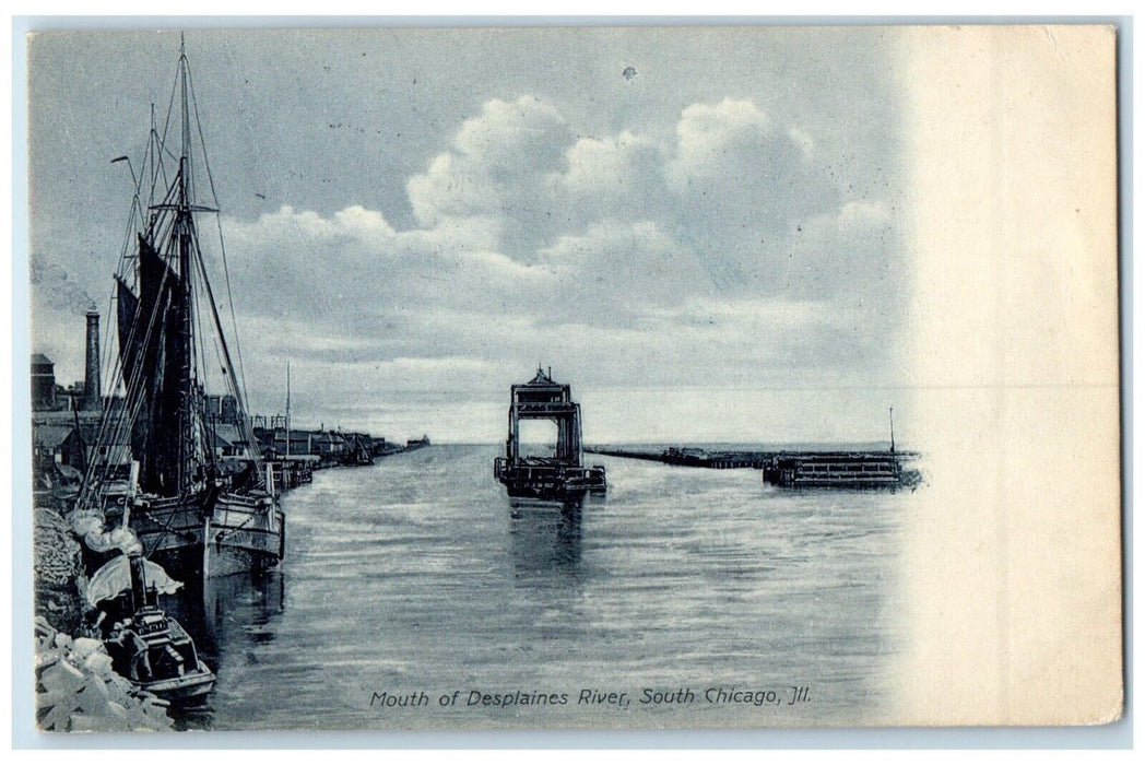 1910 Mouth Desplaines River Boat Lake South Chicago Illinois IL Vintage Postcard